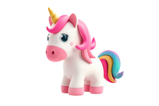 3d playful cartoon unicorn character isolated on transparent background