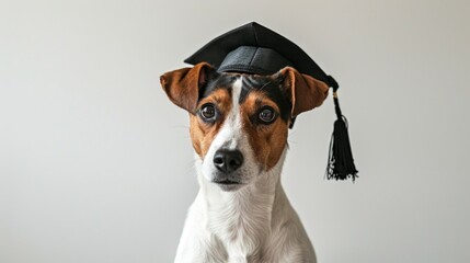 A smart dog wearing a graduation cap symbolizes achievement and education. This fun image captures the joy of celebrating success in a light-hearted style. Perfect for pet lovers. AI