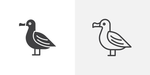 Albatross vector icon set black filled and outlined style.