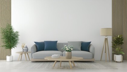 Modern living room with sofa and decor accessories with white color wall- 3D rendering__living Room"