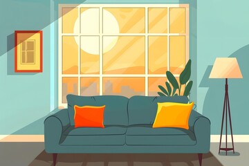 Living Room With Sofa And Floor Lamp
