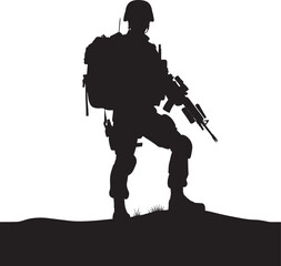 Black silhouette of a Soldier warrior isolated on a white background vector illustration