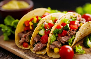 Authentic Mexican Street Tacos: Fresh Homemade Tortillas with Seasoned Meat and Vegetables for National Taco Day, Captured in AI Photography.