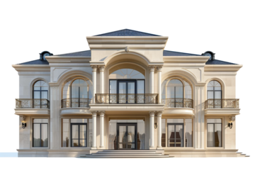 3d majestic mansion villa with luxurious amenities isolated on transparent background