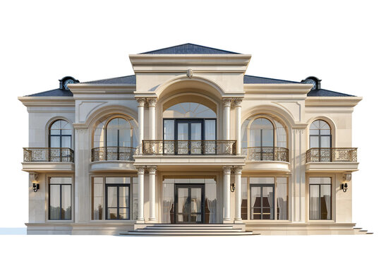 3d majestic mansion villa with luxurious amenities isolated on transparent background