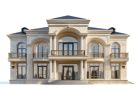 3d majestic mansion villa with luxurious amenities isolated on transparent background