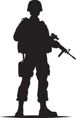 Black silhouette of a Soldier warrior isolated on a white background vector illustration