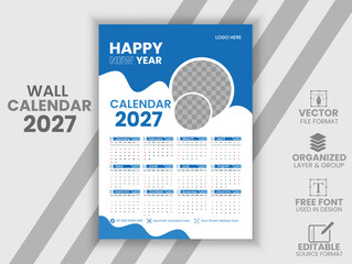 Minimalist Wall calendar design template for 2027, 