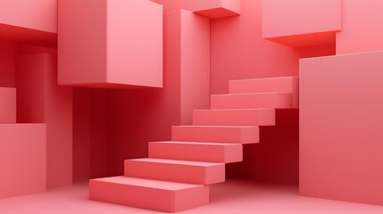 Abstract Pink Staircase Minimalist Background