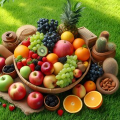  A Verdant Symphony of Nature's Sweetest Treasures: A Bountiful Harvest in a Woven Embrace