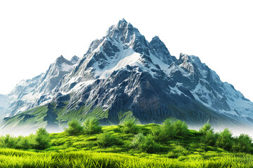 3d picturesque mountain range with fresh green grass isolated on transparent background