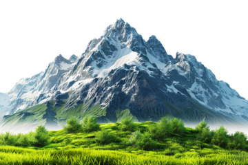 3d picturesque mountain range with fresh green grass isolated on transparent background