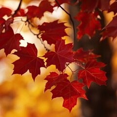 Fototapeta premium A close-up of vibrant red autumn leaves, with the rich colors of fall creating a striking natural background
