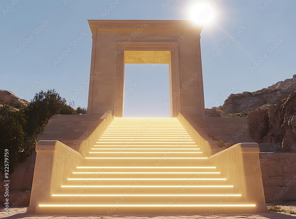 Poster Stone Archway Leading to Glowing Steps