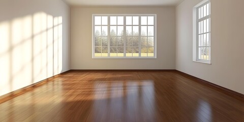 Empty Room with Sunlight Streaming Through Large Window
