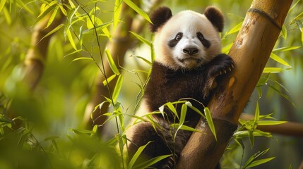 Obraz premium Panda Cub in Bamboo Forest