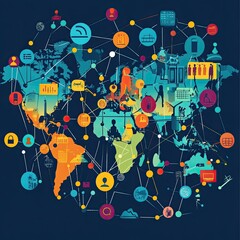 A graphic showing recruitment management in a global context, with the world wide web connecting HR resources