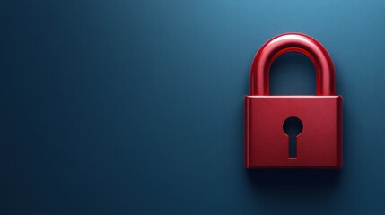 Fototapeta premium A red lock icon on the right side of a computer security logo against a blue background