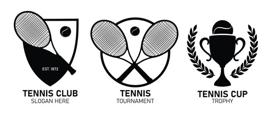 Tennis emblem collection - Set of logotype tournament cup trophy  - vector badges - racket and ball