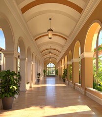 Obraz premium Arched Corridor with Vaulted Ceiling and Sunlight