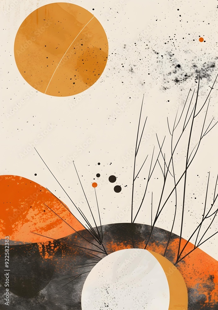 Poster abstract art with circles and splashes of color