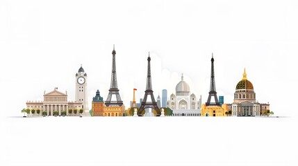 Obraz premium Famous Landmarks Skyline Illustration