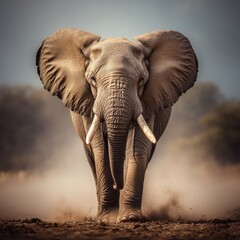 Fototapeta premium A powerful image of an elephant with a background that emphasizes conservation, suitable for World Animal Day