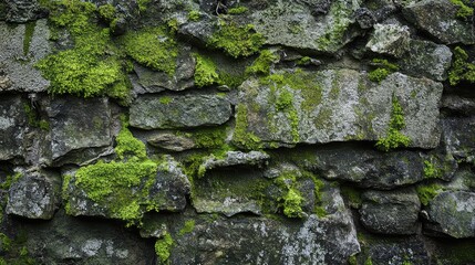 Eroded ancient wall with moss and lichen, showing the passage of centuries.
