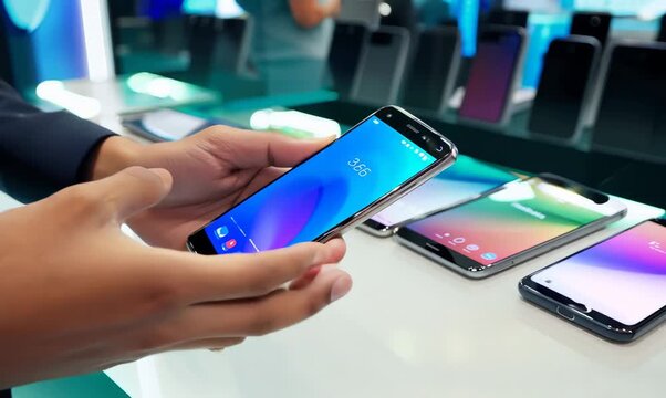 Close-up Demonstration of a Smartphone at a Mobile Phone Store