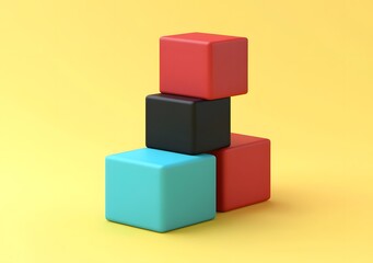 Obraz premium Abstract Colorful Cubes Stacked on Yellow Background Minimalist 3D Illustration