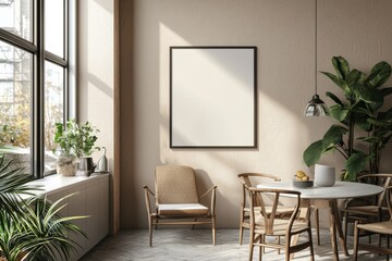 Minimalist Kitchen interior with Poster Mockup created with Generative AI