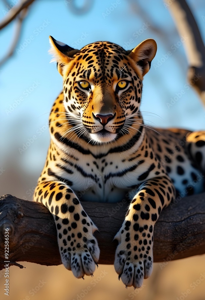 Wall mural portrait of a leopard on a tree..