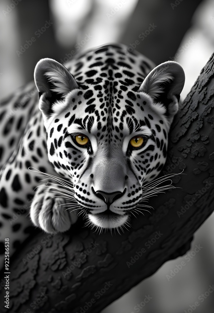 Wall mural portrait of a leopard on a tree..