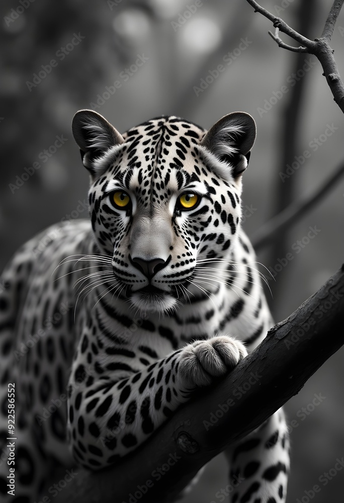 Wall mural portrait of a leopard on a tree..
