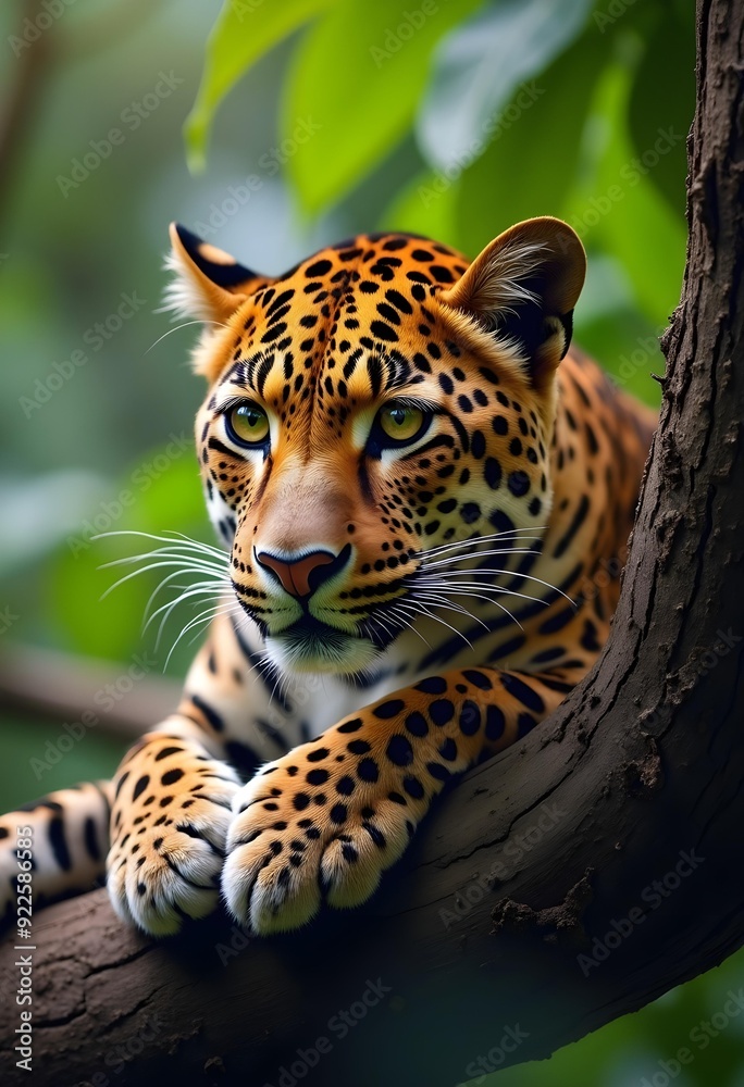 Wall mural portrait of a leopard on a tree..