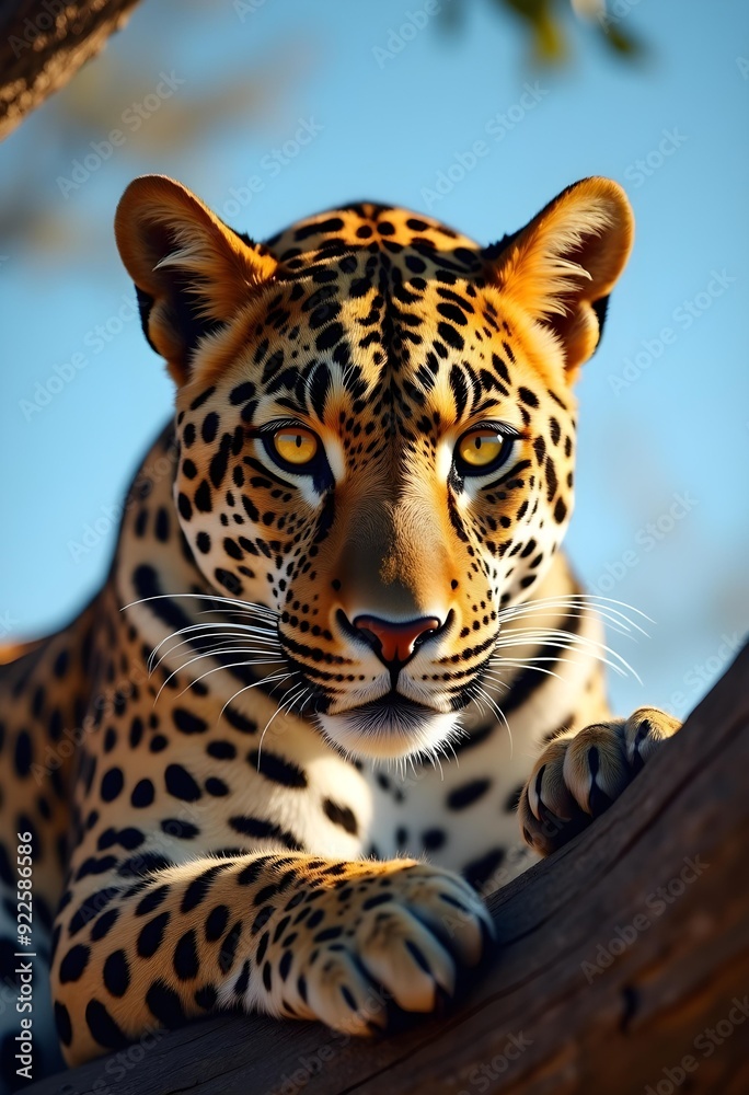 Wall mural portrait of a leopard on a tree..