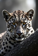 Fototapeta premium Portrait of a leopard on a tree..