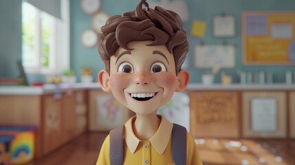 A kid grinning with pride after completing a school project.Animated character, C4D model rendering, 3D rendering - Generative AI