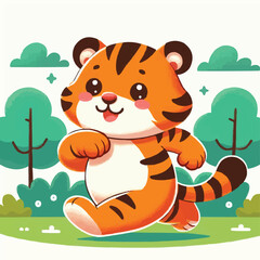 a cartoon Tiger running happily in park