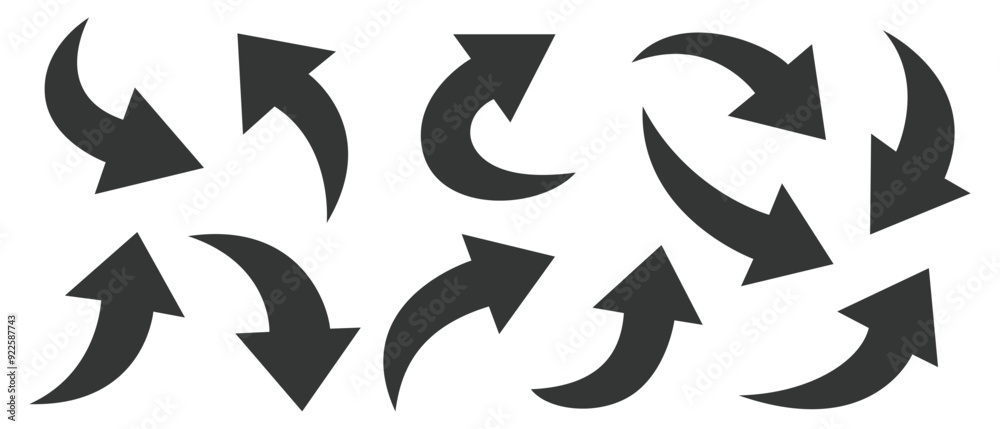 Wall mural black arrows icon vector set. bold arrow symbol curved flat design isolated
