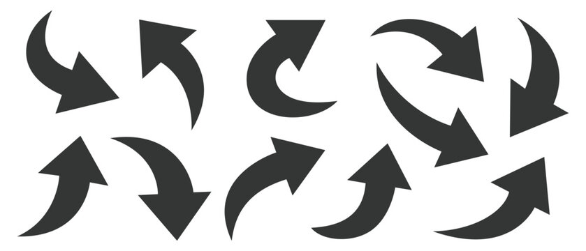 Black arrows icon vector set. Bold arrow symbol curved flat design isolated