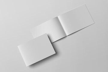 Blank cover and opened  landscape brochure and catalog mockup perspective angle