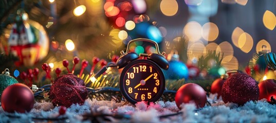Christmas Eve Countdown with Alarm Clock and Festive Ornaments - Perfect for Holiday Cards and Posters