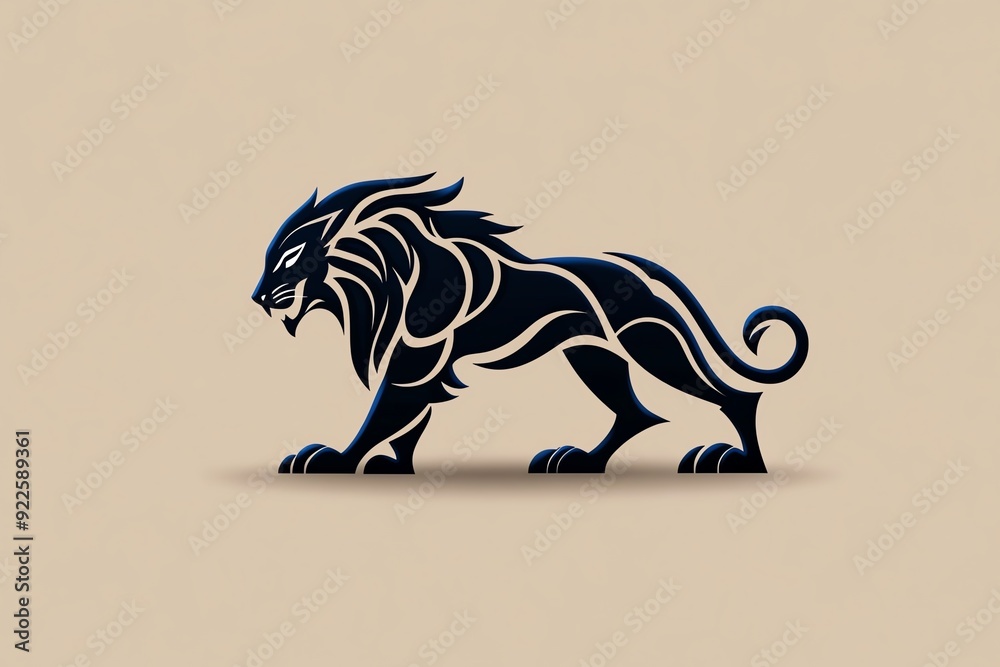 Poster stylized lion illustration with a minimalist design. bold lines and a powerful stance on a neutral b