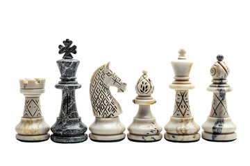 exquisite antique chess set with hand-carved marble components isolated on transparent background