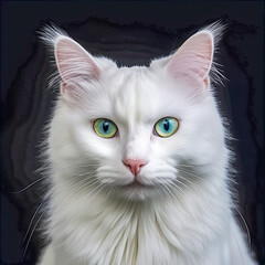 Wei&szlig;e Katze, freigestellt vor schwarzem Hintergrund, Generative AI