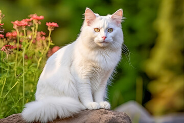 Obraz premium Schöne weiße Katze im Freien, Generative AI