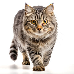 Obraz premium Niedliche junge Katze, freigestellt vor weißem Hintergrund, Generative AI