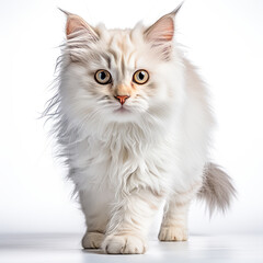 Niedliche kleine Katze, Kätzchen,  freigestellt vor weissem Hintergrund, Generative AI