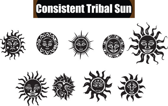 Consistent Trival Sun Versatile Black Silhouette Vector Series